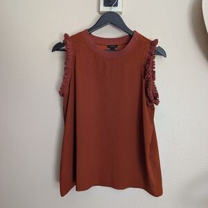 Ann Taylor Factory Burnt Orange Sleeveless Tank Size Medium with Ruffled Sleeves
